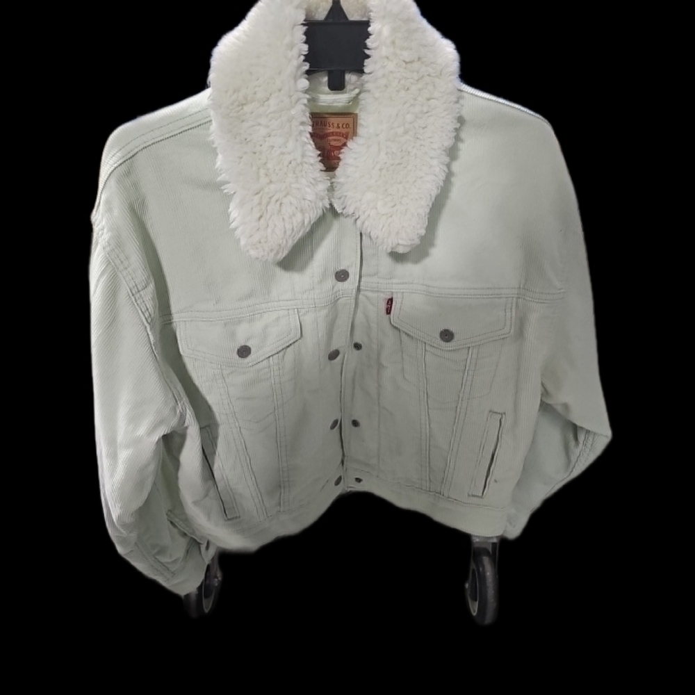 Levi’s Sherpa-Lined Corduroy Trucker Jacket – Mint Green – Size XS